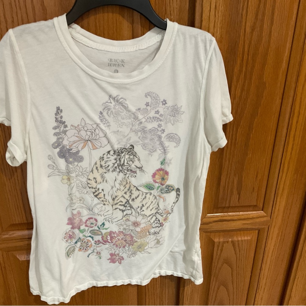 Anthropologie Top with Tiger and Floral Design